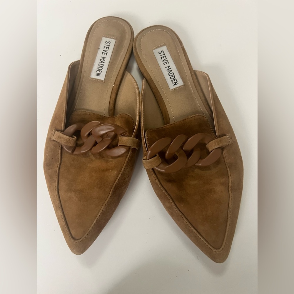 Steve Madden Tan Suede Chain Mules 8M